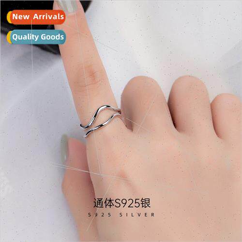 S925 silver wave double layer ring female ins tide cold wind