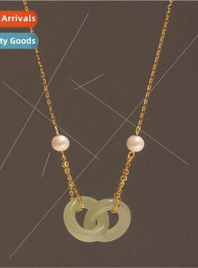 Ring Buckle Necklace Women che Double Ring Peace Buckle Bone