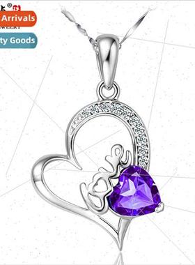 s925 silver jewelry amethyst love love-shaped ladies collarb