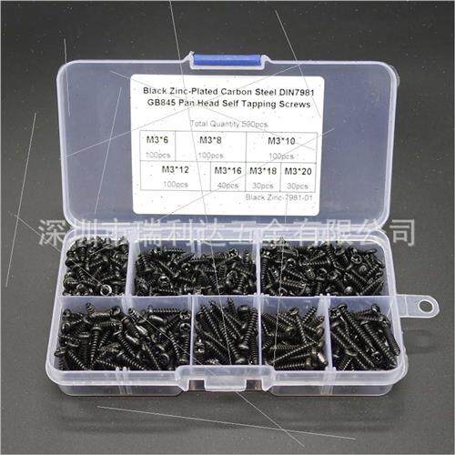 500pcs black Phillips round head tapping screws set pa pan h