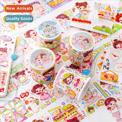 Love floating isldate outing time cute cartoon girl handbook