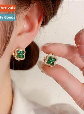 Korea small delicate green rotating zirconia four-leaf flowe