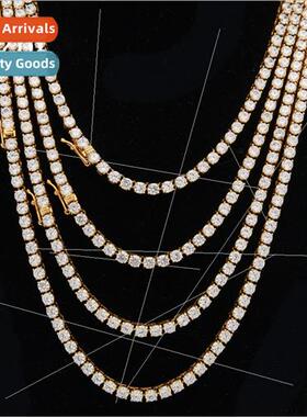 stainless steel Claw Set 4mm Row Zirconia Necklace Men Tenni