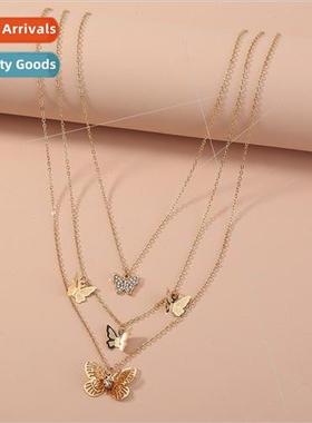 Butterfly Pendant Necklace che Minimalist Multi-Layered Stac