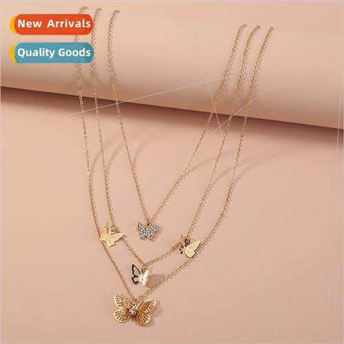 Butterfly Pendant Necklace che Minimalist Multi-Layered Stac