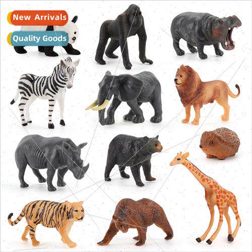 Wild Animal Figures 12 pcs Panda on Tiger Elephant Solid Sta