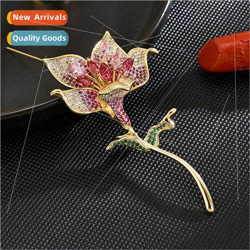 Magnolia flower brooch female high-grade wild color zirconia
