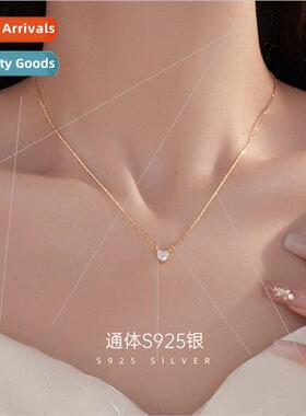S925 silver Japan heart zirconia necklace female niche hundr