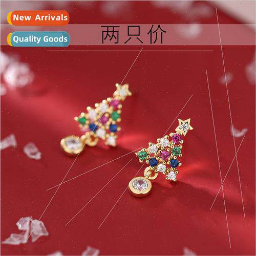 s925 silver needle new Europe colorful Christmas e earrings