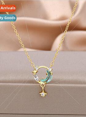 Korea blue moon delicate necklace star moon necklace girls g