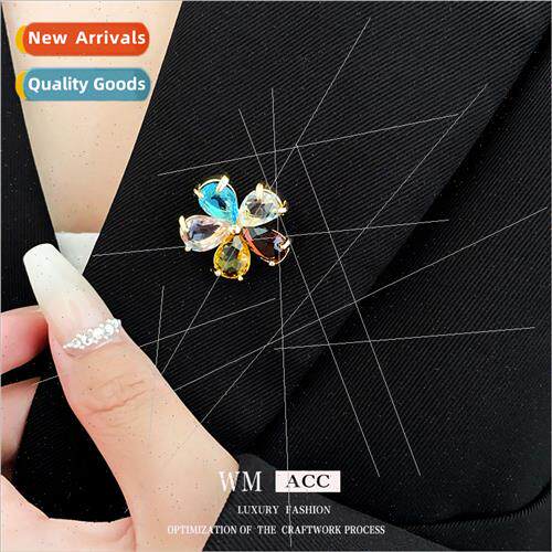 Electroplated colorful zirconia flower brooch pin Accessorie