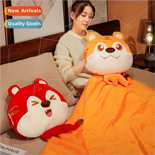 Cute tiger head plush toy cushion 3 in 1 hwarmer pillow blan
