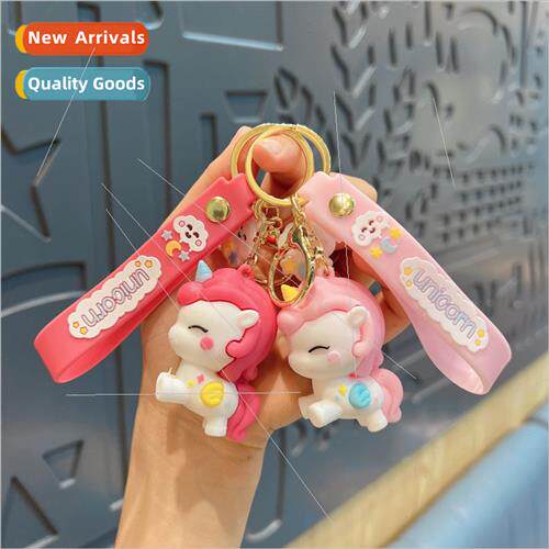 Cute unicorn doll key chain silicone car couple key small pe