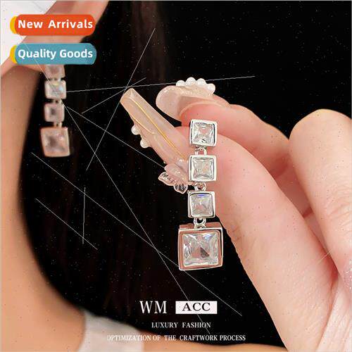 lver needle square zirconia tassel earrings Koreains simple