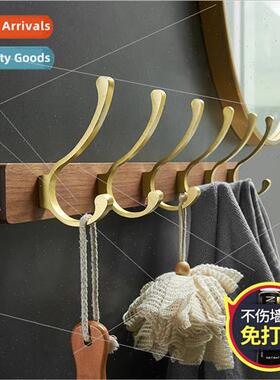 No-hole solid wood hooks wall hooks rows long powerful entry