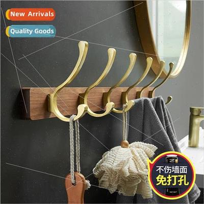 No-hole solid wood hooks wall hooks rows long powerful entry