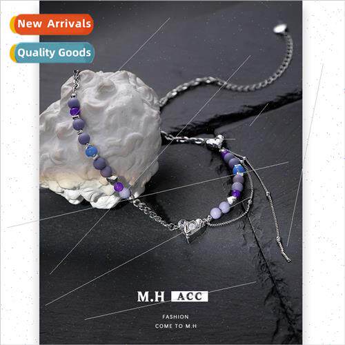 Purple Beaded Heart Necklace Women che Spice Girls Collarbon