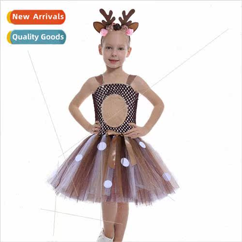 Europe Christmas new handmade mesh girls dress elk childrens