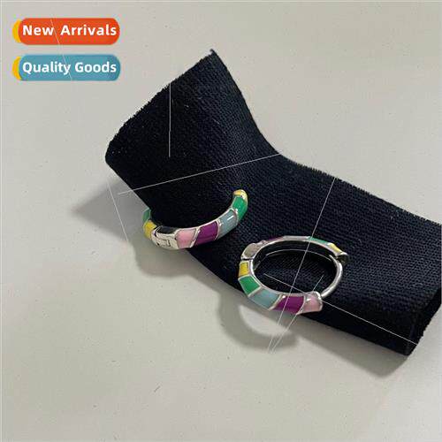 s925 silver simple colorful drip glaze circle earrings earri
