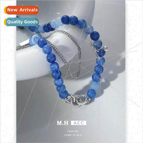 Gradient blue beaded necklace female winter new cold wind sw