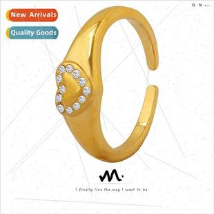 Korea niche peach heart rhinestone gold plated ring love hea