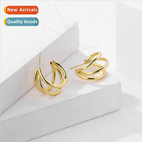 925 silver three circle earrings female cold wind ins multi-