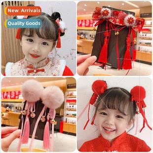 New tassel girls clips Headdress hair Year children red