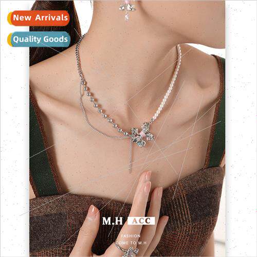 Ruffled bow pearl necklace women new Europe accessories nich