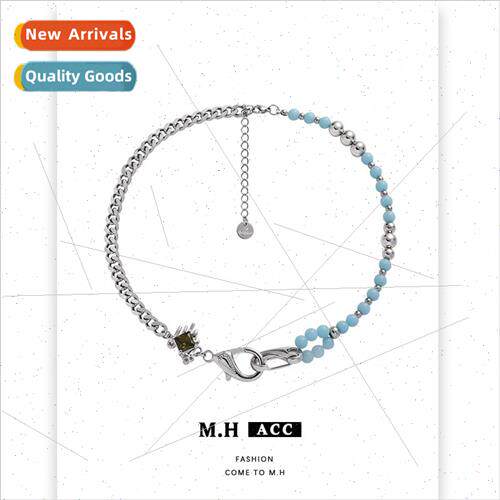 Blue beaded patchwork sweater chain simple versatile necklac