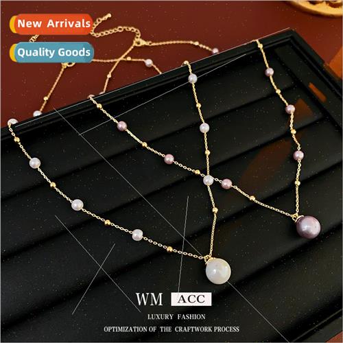 Electroplated round pearl necklace Korea retro collarbone ch