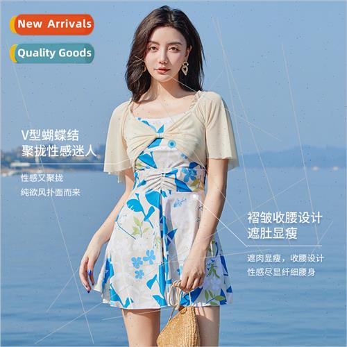 2023 new V-shaped bow design womens one-piece skirt swimsu h
