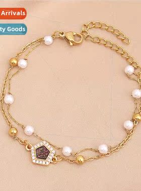 Europe New diamond pentagonal imation pearl chain double-lay