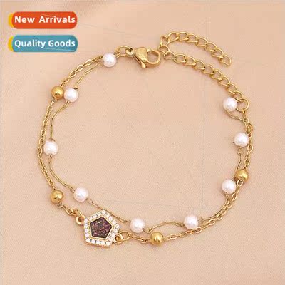 Europe New diamond pentagonal imation pearl chain double-lay