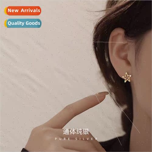 S925 silver gold-plated hollow pentagram zirconia earrings f