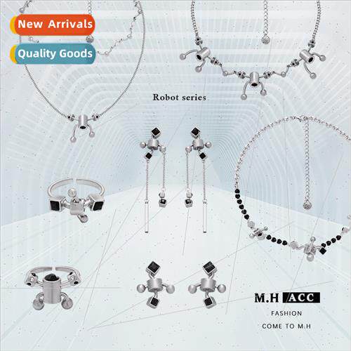 lver Gray Robot Ring Women Open Finger Ring Wind HJewelry