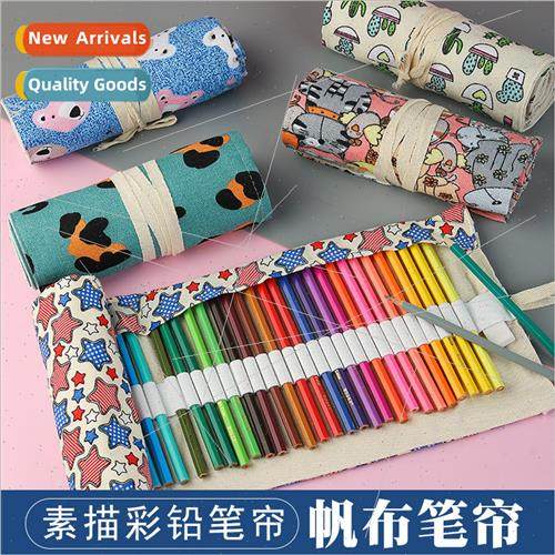 Handmade canvas pen curtain 12 24 36 48 72 holes large capac