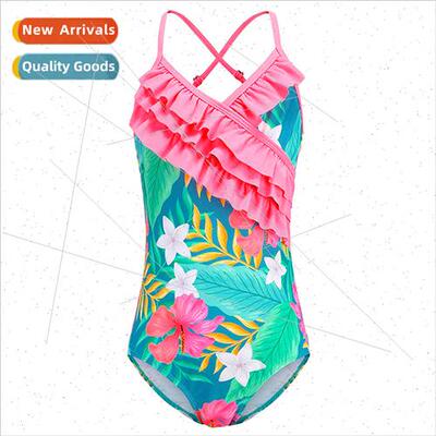 Childrens swimsus ins girls one-piece ruffled swimsu small m