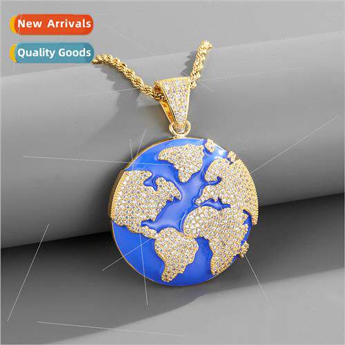 Jewelry Copper Micro Zirconia Earth Pendant Necklace Rapper