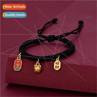 Fortune Cat Peace Charm Bracelet Men Women Braided Strings R