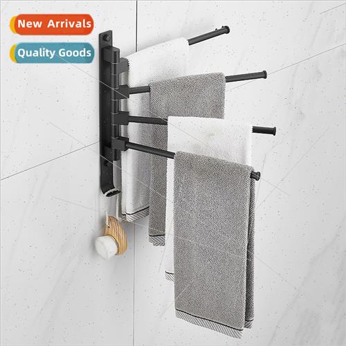 Towel bar no punch bathroom black towel rack swivel four rod