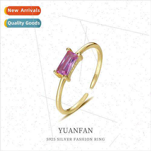925 silver vintage square colorful rings women ins Europe th