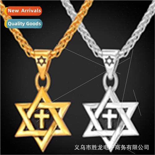 Gold lver Vintage Hexagram Pendant Alloy Cross Necklace Plat