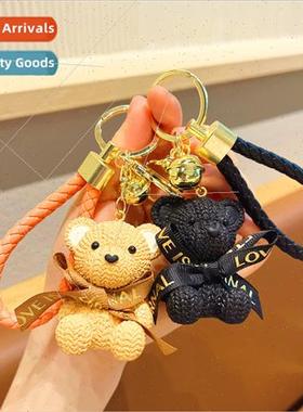 Resin knting bear cartoon schoolbag charm keychain cute ltle