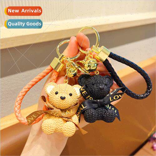 Resin knting bear cartoon schoolbag charm keychain cute ltle