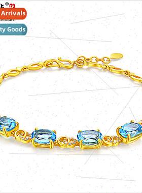 Gold bracelet women gold fine 999 new wedding gold blue topa