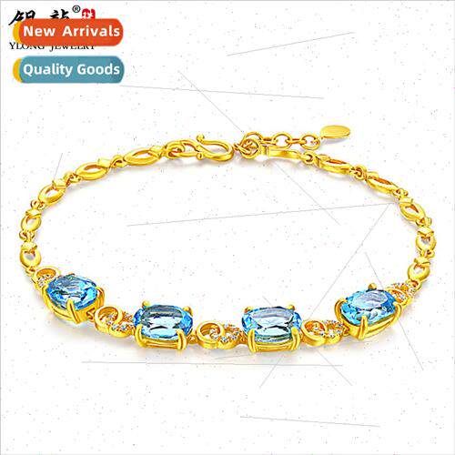 Gold bracelet women gold fine 999 new wedding gold blue topa