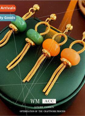 silver Needle Circle Snake Bone Tassel Earrings French Vinta