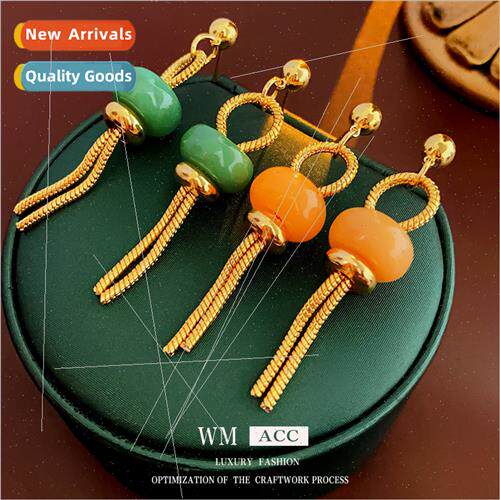 silver Needle Circle Snake Bone Tassel Earrings French Vinta
