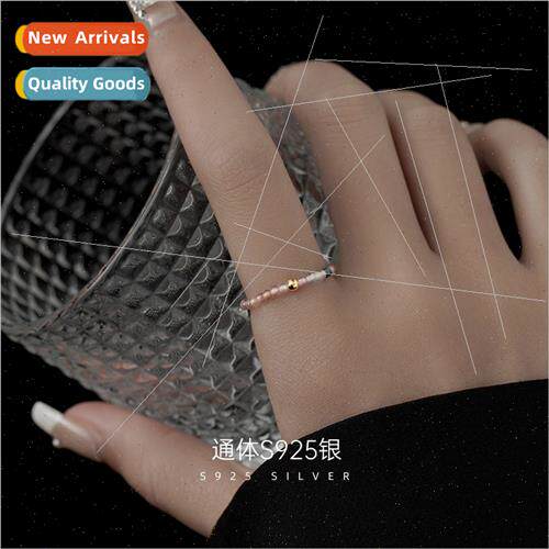 S925 silver colorful glaze beaded ring female elastic rope n
