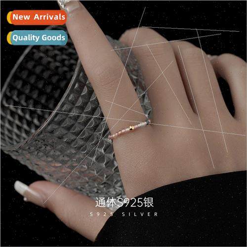 S925 silver colorful glaze beaded ring female elastic rope n